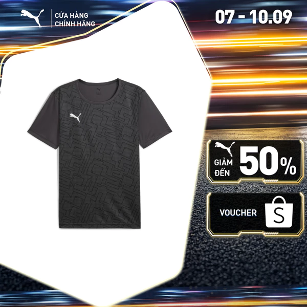 Áo Thun Đá Bóng PUMA Nam indRISE Graphic Jersey Asphalt-Black Màu Xám