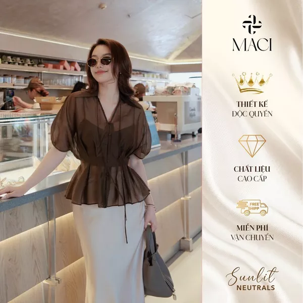 Áo Sơ Mi Tơ Hàn Nâu Choco Kèm Áo 2 Dây Thun Tằm Co Dãn MACI MCASMNA0308 Thời Trang Nữ Thiết Kế Độc Quyền