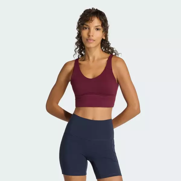 adidas Gym & Training 3 Stripes Studio All Me Light Support Bra Women Burgundy HZ0874