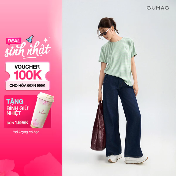 Quần Jeans Nữ GUMAC Form Ống Rộng Thiết Kế Basic Dễ Phối Đồ Hằng Ngày QJG05008