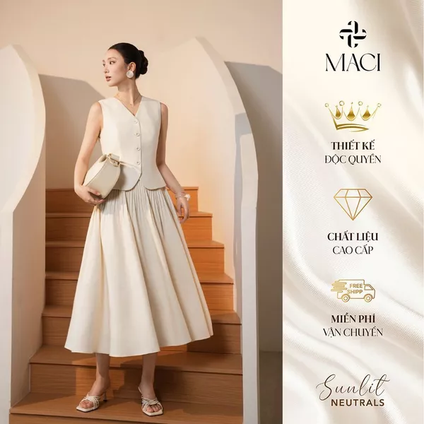 Chân Váy Xoè Dập Li Bán Thân Chất Linen Hàn MACI MCVCVEM0388 Thời Trang Nữ Thiết Kế Độc Quyền