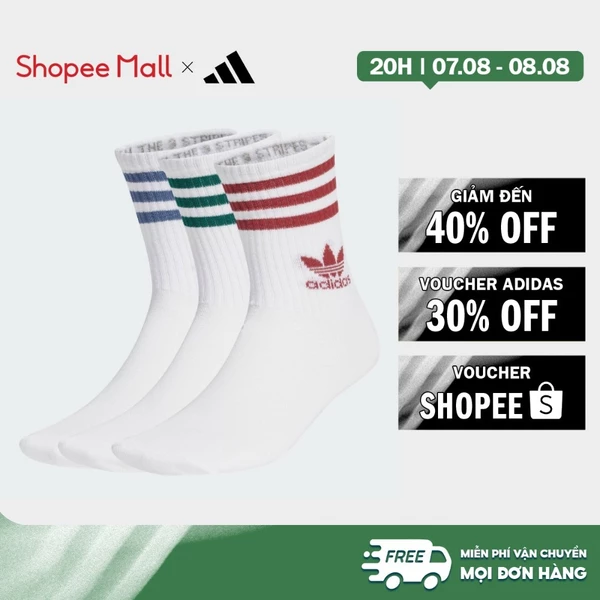 [Duy nhất 8.8 - VOUCHER 30%]adidas Phong cách sống Bộ 3 Đôi Tất Cổ Trung Unisex trắng JI9471