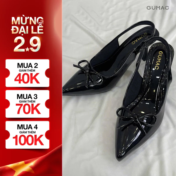 Giày Cao Gót Nữ GUMAC Bít Mũi Nhọn 7cm Quai Hậu Slingback Đính Nơ Thời Trang Cao Cấp GF11038