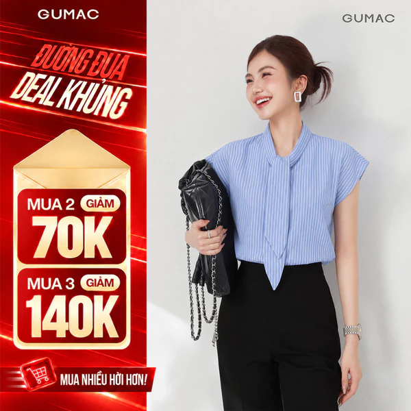 Áo Sơ Mi Nữ GUMAC Form Suông Không Tay Cổ Bẻ Phối Dây Nơ Thanh Lịch Tôn Dáng LAG09065