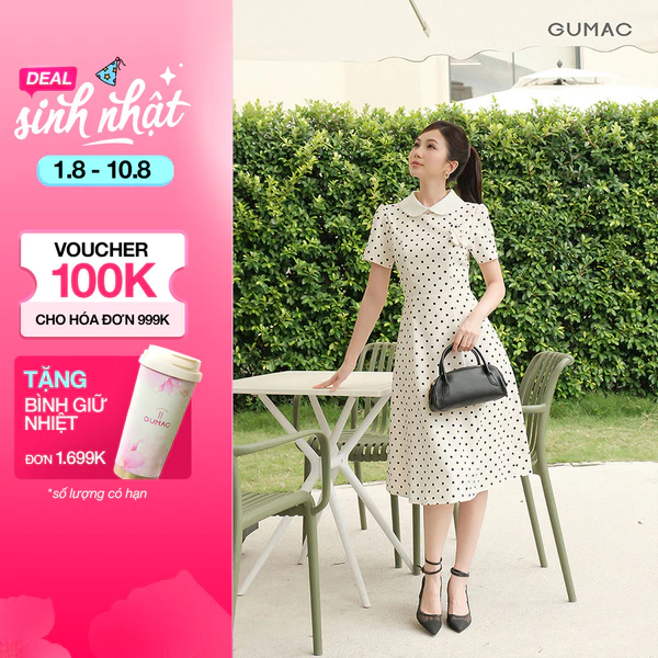 [VOUCHER 25%] Đầm Nữ GUMAC Form A Cổ Lá Sen Eo Tôn Dáng Có Túi Sườn Tiện Lợi Đính Hoa 3D Thanh Lịch LDG07082