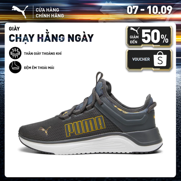Giày Chạy Bộ PUMA Unisex Softride Astro Slip MetaCamo Shadow Gray-Yellow Sizzle-White-Black Màu Xám