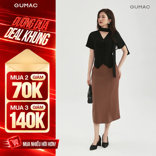 Chân Váy Bút Chì Nữ GUMAC Công Sở Lưng Cao Dáng Dài Xẻ Tà Đắp Chất Tuyết Mưa Cao Cấp LVE0107