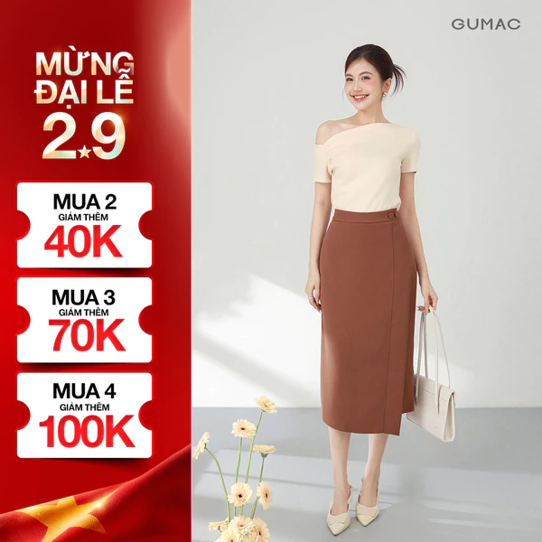 Chân Váy Dáng Suông Nữ GUMAC Chân Váy Công Sở Tà Đắp Xẻ Sau Lưng Cao Thiết Kế Thanh Lịch LVE1106