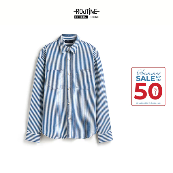 Áo Sơ Mi Jeans Nam Họa Tiết Sọc Tay Dài Form Loose - Routine 10S25DSH007