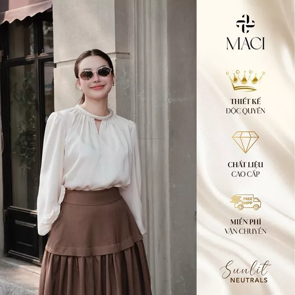 Áo Lụa Hàn Dài Tay Bo Chun Cổ Tròn Cách Điệu MACI MCAAVTR0288 Thời Trang Nữ Thiết Kế Độc Quyền