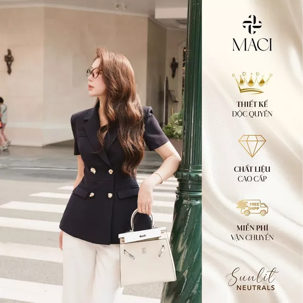 Áo Kí Giả Xanh Than Chất Chéo Hàn Thiết Kế Thanh Lịch MACI MCAAVXD0186 Thời Trang Nữ Thiết Kế Độc Quyền