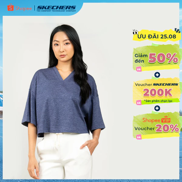 Áo Thun Tay Ngắn Nữ Skechers Skechers Authentic - Lounge Short Sleeve Tee - SL425W464-NVM1