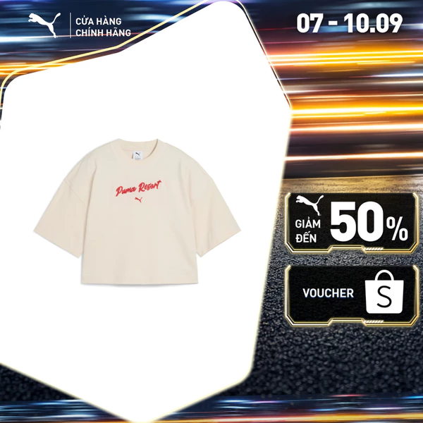 Áo Thun Thời Trang Tay Ngắn PUMA Nữ PREMIUM ESS Graphic Tee Alpine Snow Màu Trắng