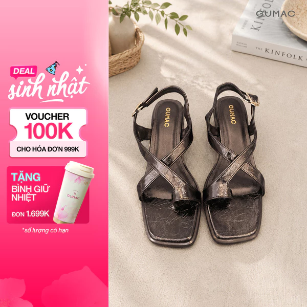 Giày Sandal Nữ GUMAC Mũi Vuông Xỏ Ngón Quai Chéo Mảnh Ôm Chân Tinh Tế GG06038