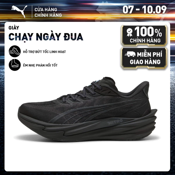 Giày Chạy Bộ PUMA Nam Deviate NITRO 4 WIDE Black-Flat Dark Gray Màu Đen