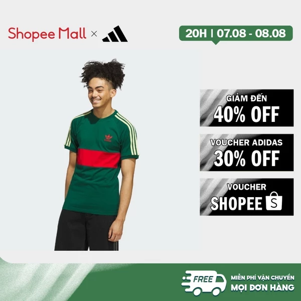 [Duy nhất 8.8 - VOUCHER 30%]adidas Phong cách sống Áo Thun Khung Ngang 3 Sọc Nam màu xanh lá JD4277