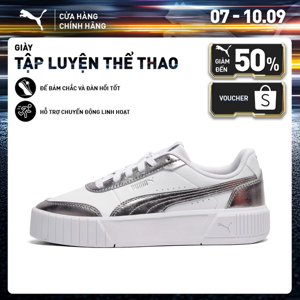 Giày Thể Thao PUMA Nữ Carina Mia Metallic White-Matte Silver-Silver Màu Trắng