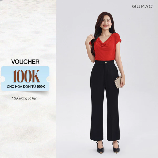 Quần Tây Nữ Ống Loe GUMAC Chiều Dài 93cm Quần Có Ủi Li Đính Nút Vàng LQG0413