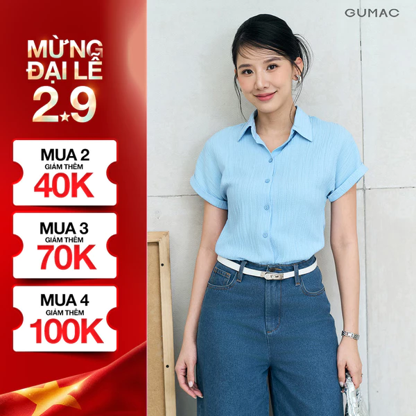 Áo Sơ Mi Nữ GUMAC Áo Kiểu Tay Liền Công Sở Trơn Basic Vải Lụa Xốp Mềm Mịn LAE1032