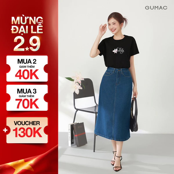Chân Váy Jeans Gmorning - GUMAC Form A Tôn Dáng Túi Mổ Hàm Ếch Thanh Lịch YVJF01071 - YVG07102