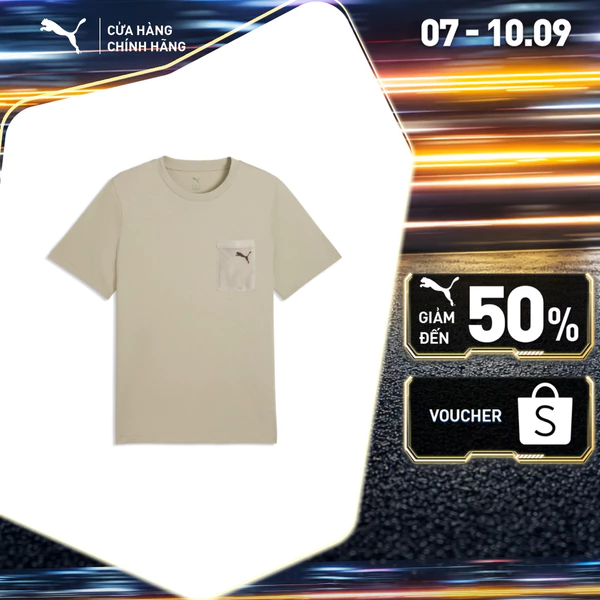 Áo Thun Thể Thao PUMA Nam ESS GRAPHICS Pocket Tee Pebble Gray Màu Be