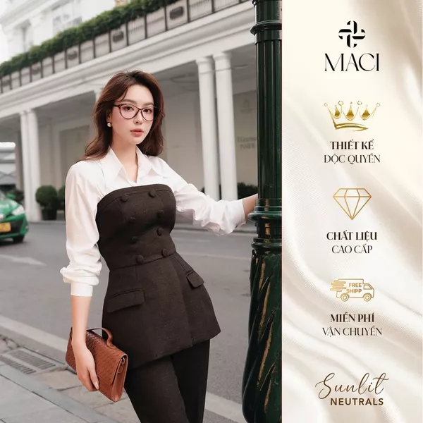 Áo Peplum Cúp Ngực Chất Dạ Text Hàn MACI MCAADDE0238 Thời Trang Nữ Thiết Kế Độc Quyền