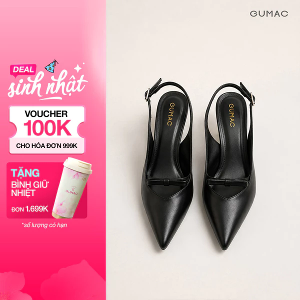 Giày Cao Gót Nữ GUMAC Mũi Nhọn Đính Nơ Gót 5cm Tôn Dáng Dễ Phối Đồ Phù Hợp Đi Làm Đi Tiệc GG06027