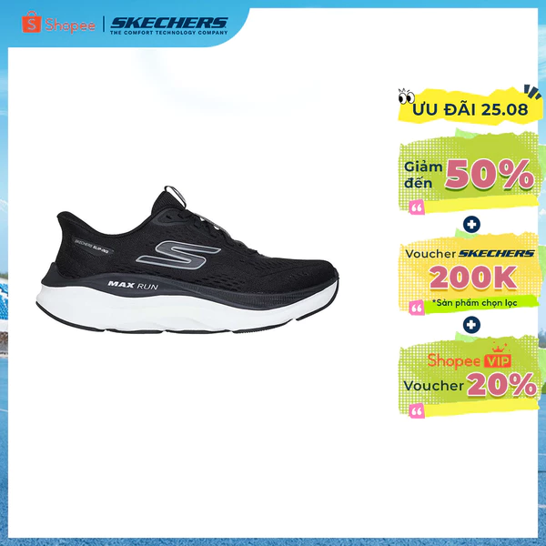 Giày Thể Thao Nữ Skechers Slip-Ins Performance Max Run - 129200-BKW Air-Cooled Goga Mat