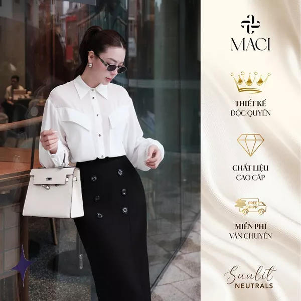 Áo Sơ Mi Cổ Đức Túi Ngực Ốp Trang Trí Chất Chiffon Hàn MACI MCASMTR0360 Thời Trang Nữ Thiết Kế Độc Quyền