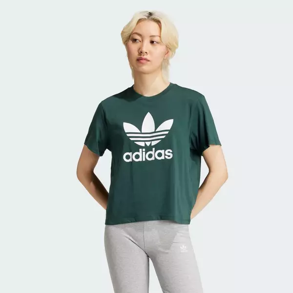 adidas Phong cách sống Áo Thun Boxy Ba Lá Adicolor Nữ màu xanh lá IY4687