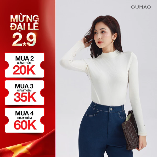 Áo Thun Nữ Dài Tay GUMAC Form Slim Cổ Cao Ôm Vừa Tôn Dáng Chống Nắng LATE0927
