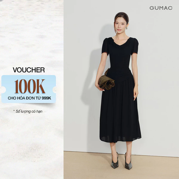 [VOUCHER 22%] Đầm Nữ GUMAC Form A Xòe Hai Lớp Nhún Tùng Tôn Dáng Hiện Đại Thanh Lịch Phù Hợp Đi Làm Đi Tiệc DG08038