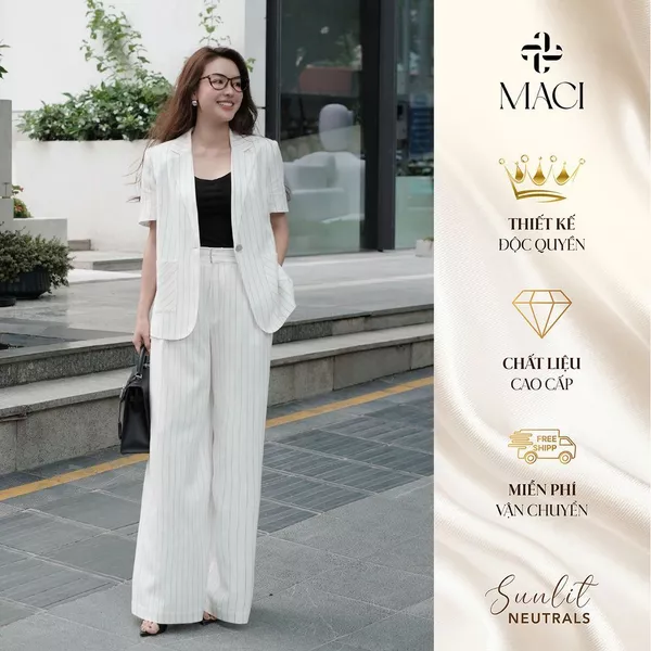 Quần Suông Linen Hàn Hoạ Tiết Kẻ Sọc MACI MCQQTKE0385 Thời Trang Nữ Thiết Kế Độc Quyền