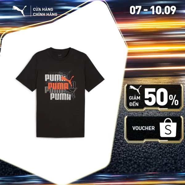 Áo Thun Thời Trang Nam PUMA Graphics Multiple Logo Tee Black Màu Đen