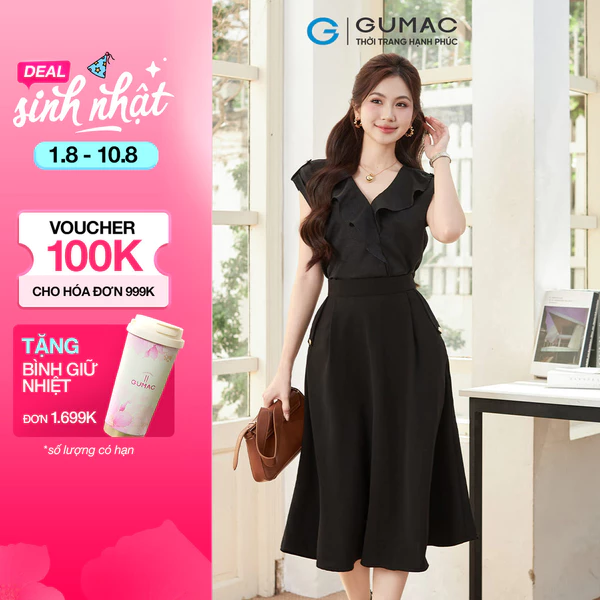 Chân váy nữ GUMAC xòe nắp túi  VF01072