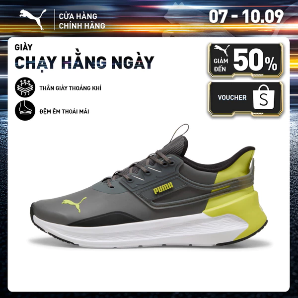 Giày Chạy Bộ PUMA Unisex Softride Symmetry SL Cool Dark Gray-Lime Sheen Màu Xám