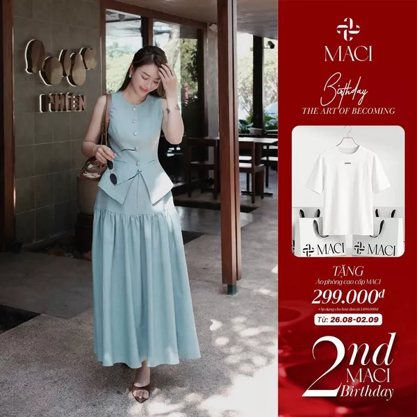 Set Gile Xanh Mint Chất Linen Chéo Thái MACI by MKC MCSSEXD0329 Thời Trang Nữ Thiết Kế Độc Quyền