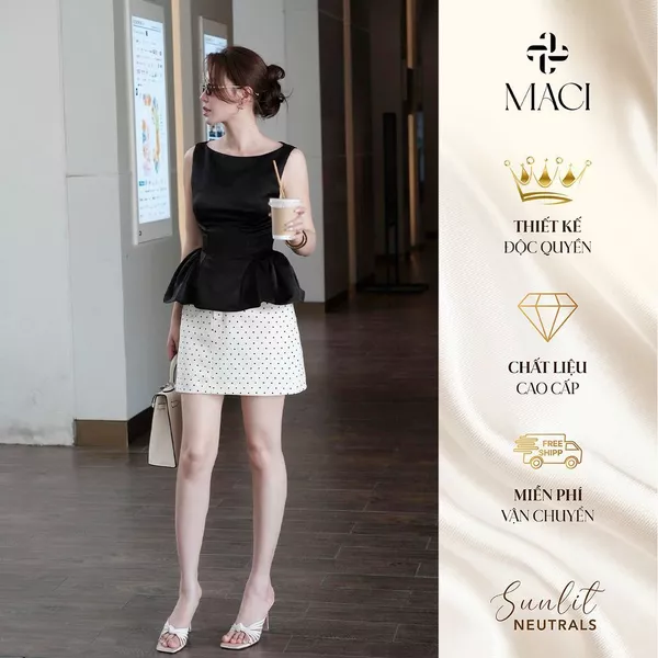 Áo Peplum Cổ Thuyền Lụa Thượng Hải MACI MCAABDE0337 Thời Trang Nữ Thiết Kế Độc Quyền