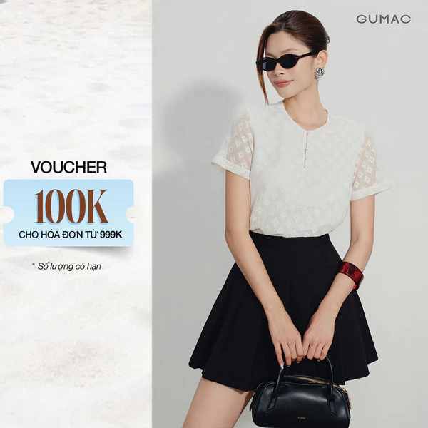 [VOUCHER 22%] Áo Kiểu Nữ GUMAC Form Suông Cổ Tròn Ren Hai Lớp Cài Nút Bọc Vải Ren Cao Cấp AG08067