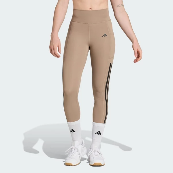 adidas Gym & Training Quần Legging Dài 3 Sọc Optime Nữ nâu JX7319