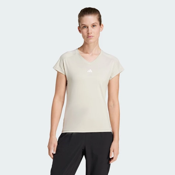 adidas Gym & Training AEROREADY Train Essentials Minimal Branding V-Neck Tee Women Beige JC9563