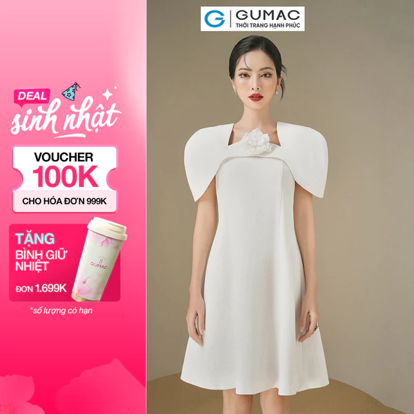 [SALE] Đầm nữ GUMAC A suông thiết kể kiểu cổ choàng vai vải cao cấp đi tiệc  DE06029