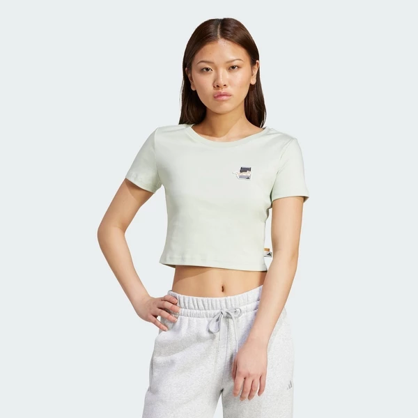 adidas Phong cách sống Áo Thun Croptop In Graphic Mèo Nữ màu xanh lá JV8513