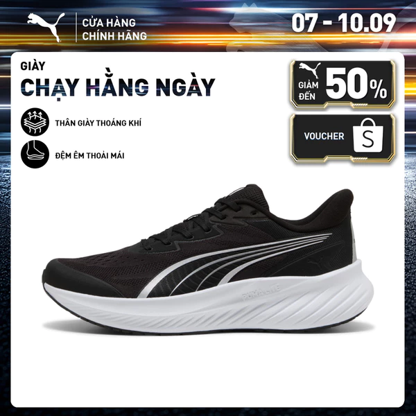 Giày Chạy Bộ PUMA Unisex Pounce Lite 2 Engineered Black-Silver Màu Đen