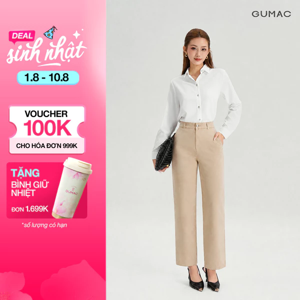 [VOUCHER 25%] Quần Tây Nữ GUMAC Ống Suông Túi Xéo Nút Bọc Mắt Cáo Có Đỉa Thiết Kế Thanh Lịch Dễ Phối Đồ LQG07078