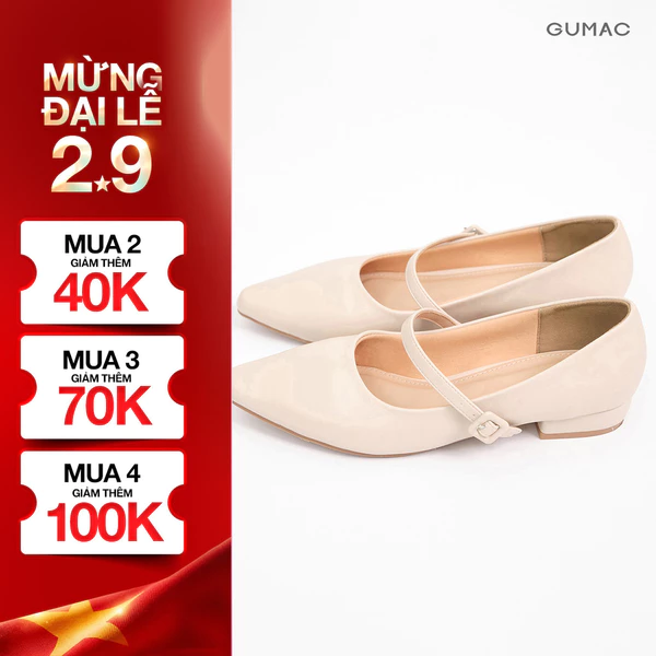 Giày Búp Bê Nữ GUMAC Thiết Kế Mũi Nhọn Quai Ngang Phối Khóa Thời Trang GF01078