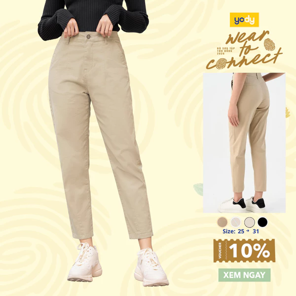 Quần kaki nữ YODY quần baggy lưng cao co giãn 4 chiều mềm mịn TRA - QJN3072
