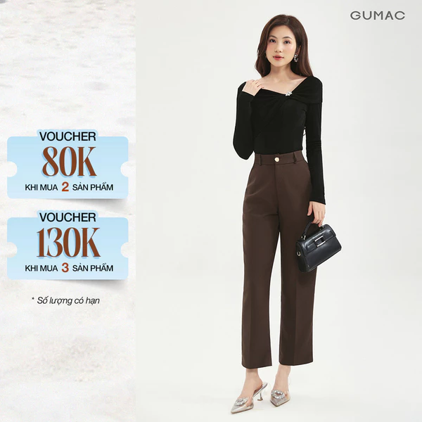 [MUA 2 GIẢM 80K] Quần Tây Nữ Ống Đứng 91cm GUMAC Quần Baggy Công Sở Lưng Cao Bigsize Cài Khuy Chất Tuyết Mưa LQE0819