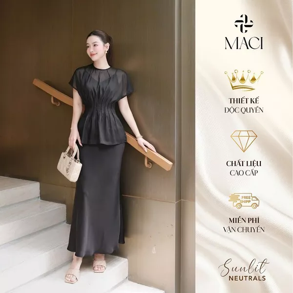 Chân Váy Lụa Queen Dáng Đuôi Cá 2 Lớp Màu Đen Nâu Nude MACI MCVCVTR0091 Thời Trang Nữ Thiết Kế Độc Quyền