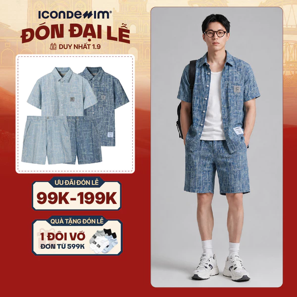 Set Đồ Jacquard Jean Nam ICONDENIM Tay Ngắn Form Regular SEID0075